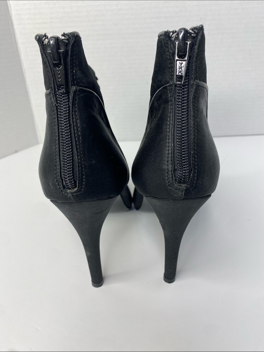 Hale Bob Classic Black satin Ankle Booties with velvet Bow - Picture 4 of 8
